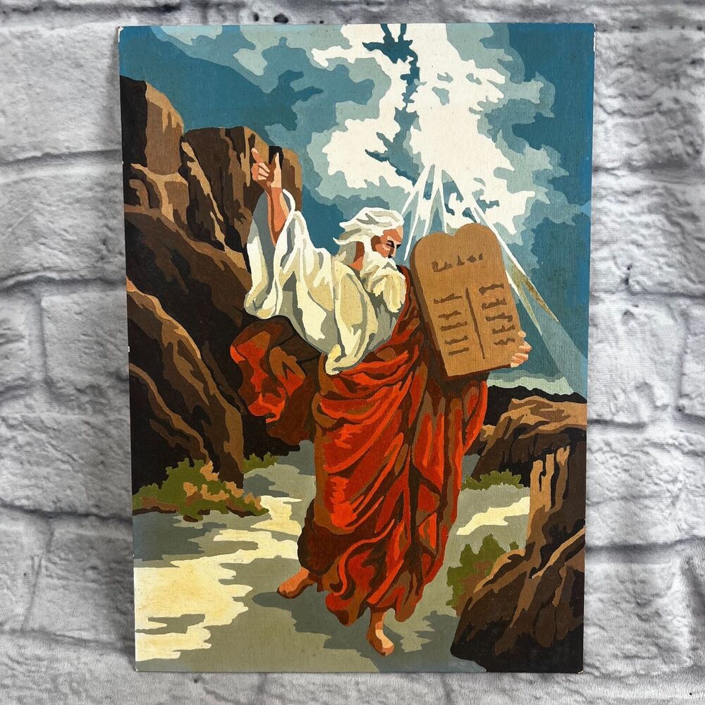Vintage 1980s Moses Tablets Paint By Number Finished PBN 14x10 Unframed Easter